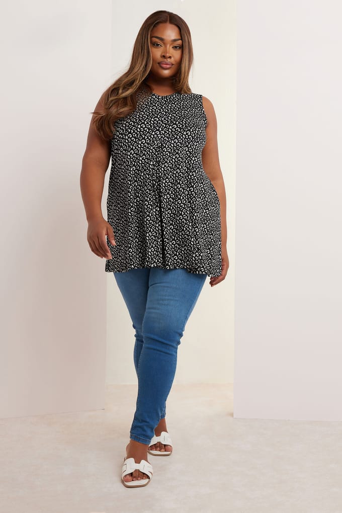 Yours Hemd Met Luipaardprintontwerp En Plooidetail In Zwart Size 48
