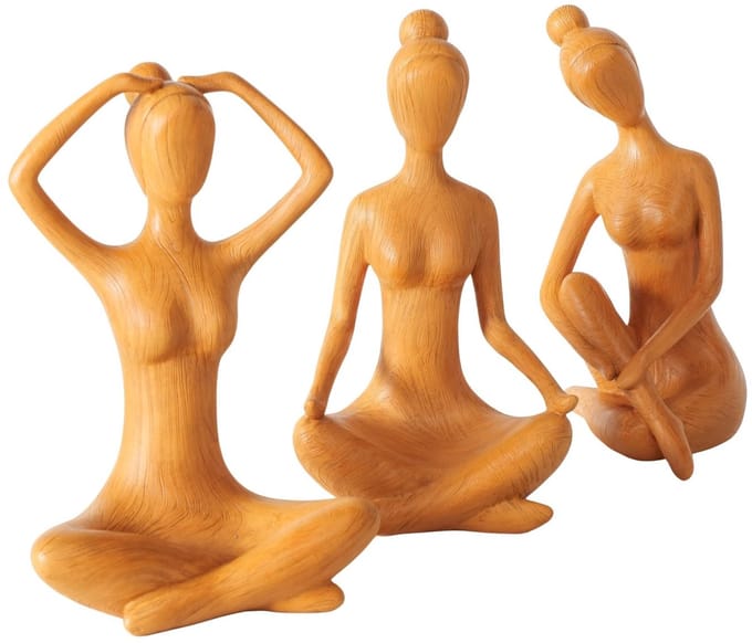 Yoga - Dames - Beeld - 3 set - Oranje - 20x29x16cm - Polyresin - Decoratie