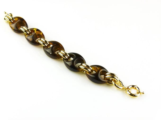 model St - Tropez armband in brons goudkleurige schakels en bruine resin