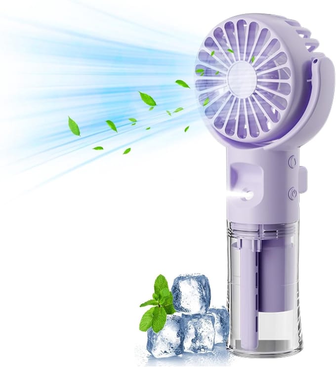 Handventilator - Draagbare ventilator - 4 Standen - Mini ventilator - Ventilator met waternevel - Oplaadbaar handventilator - Aircooler staand - Kleine portable ventilator met USB - Waaier - Koeling - Paars