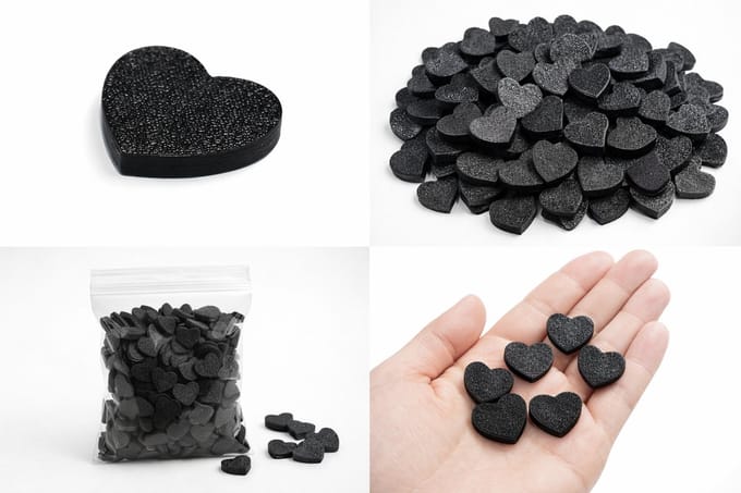 BM Roozeboom - Plastic Hartjes - 3d Print - PLA Houtskool (11101) - Zwart - 100 stuks - 22mm Breed - 3mm Dik