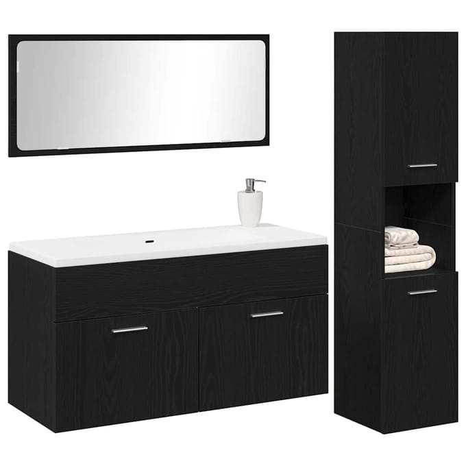 vidaXL - Badkamermeubel - Set - 3 - st - Zwart - Eiken - 90 - x - 38,5 - x - 46 - cm