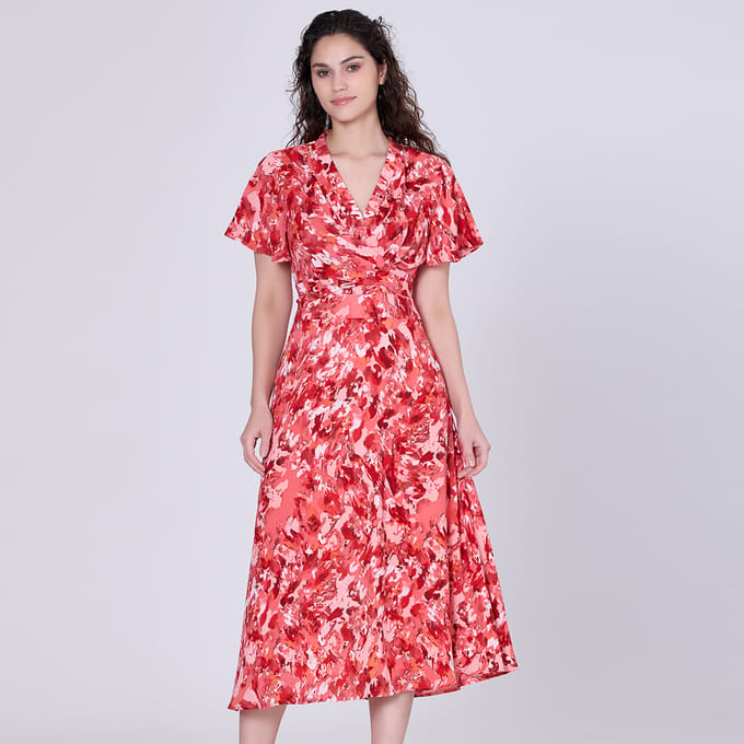 Wikkel midi abstracte print midi -jurk