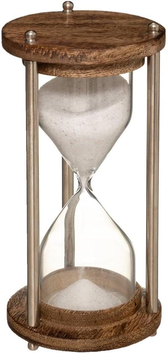 Decoratieve Zandloper van Metaal en Glas, Hoogte 15 cm
