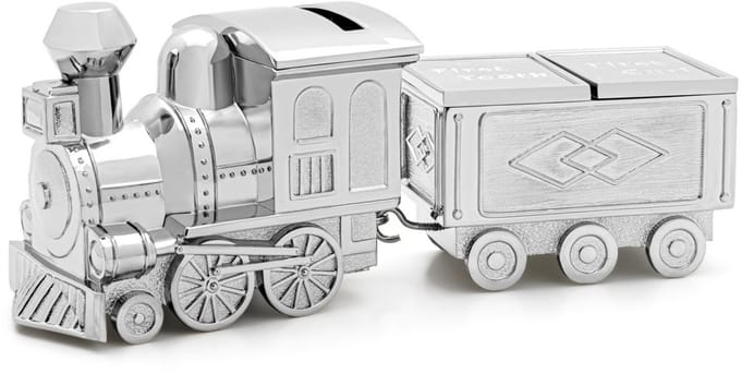 Zilverstad - Spaarpot & haarlok- tandendoosje Locomotief en wagon
