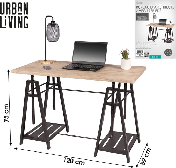 "DOCK" BUREAU MET SCHRAGEN IN ARCHITECTEN DESIGN 120X59XH75CM