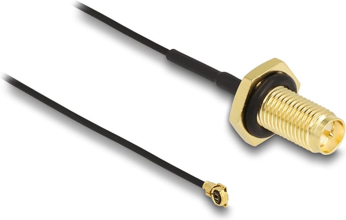 Delock Antenna Cable RP-SMA jack bulkhead to I-PEX Inc., MHF® I plug 1.13 35 cm thread length 10 mm splash proof