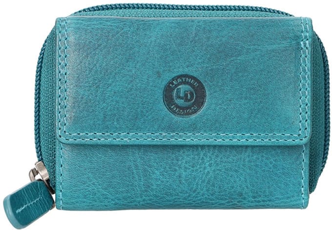 Leather Design Mini Wallet Portemonnee RFID Petrol