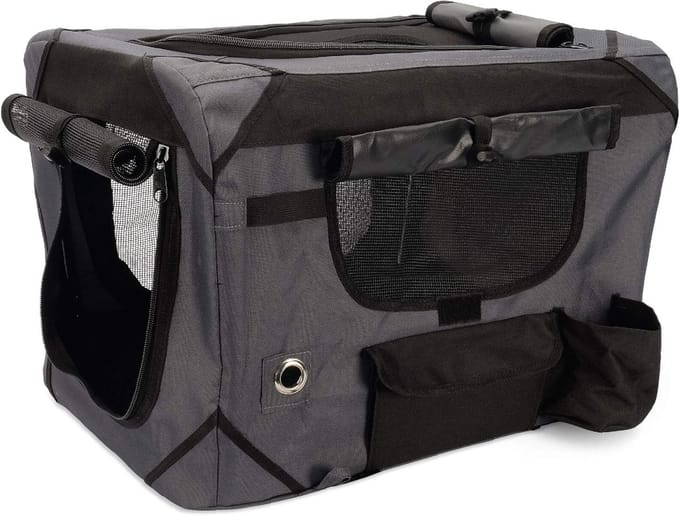 Luxe Zachte Reismand voor Honden met Opbergvak - Groot Grijs/Zwart