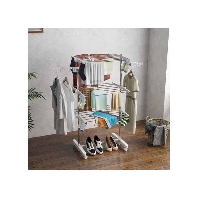 Séchoir mobile HOMCOM Séchoir triple pliable avec roues, 80-142 x 55 x 152 cm