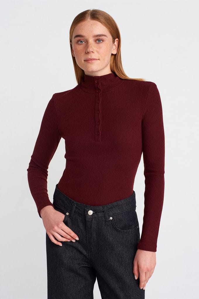 Slim Fit Geribbelde Turtleneck Blouse