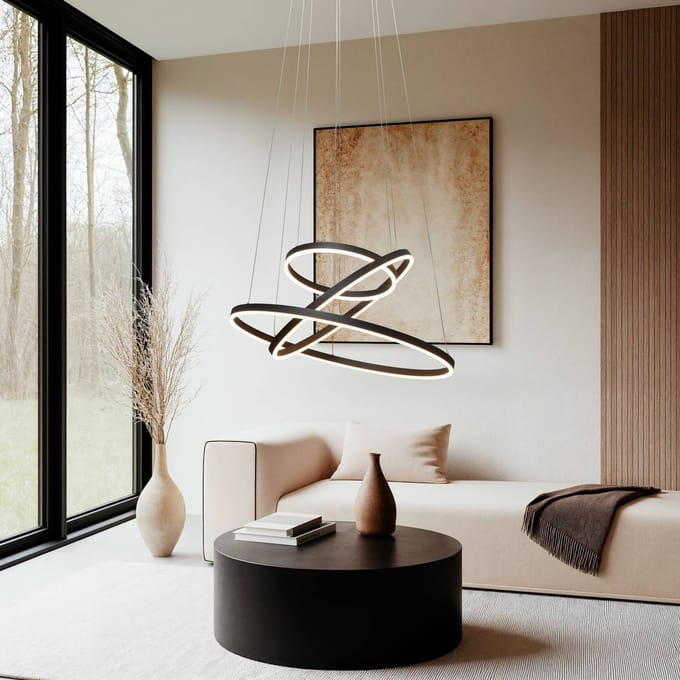 Arcchio LED hanglamp Albiona, zwart, 3 ringen, Ø 80 cm