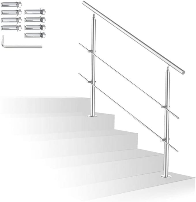 Roestvrijstalen Leuning - Balkon Reling - Veilig Traplopen - Instelbare Hoek - 150 cm - Zilver
