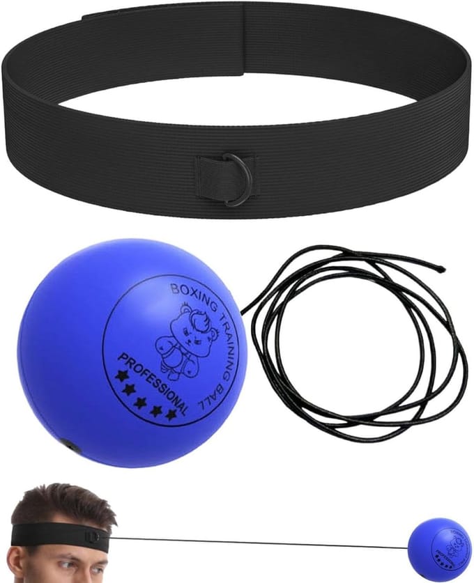 Boksbal set - Reactiebal hoofdband - Fitness training - Verstelbare hoofdband - 7-9 cm bal - Blauw