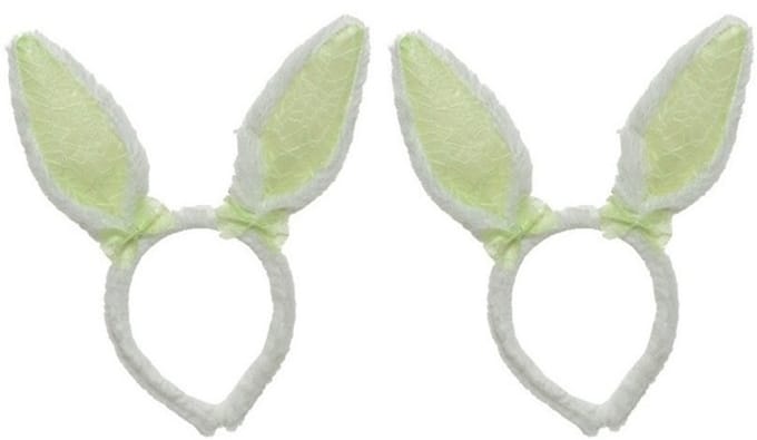Decoris Konijnoren Diadeem wit groen - 2x - Verkleedaccessoire - Polyester - Unisex - 21,5x24 cm