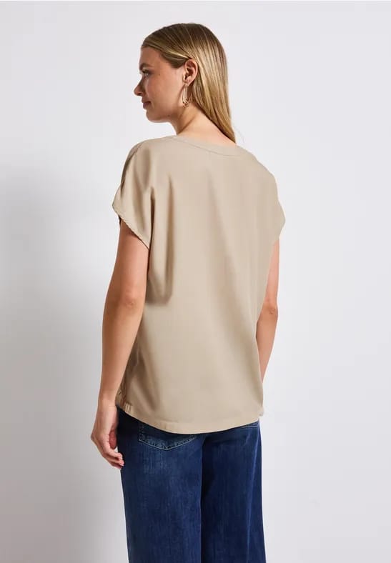 Blouse met gespleten hals in effen kleur