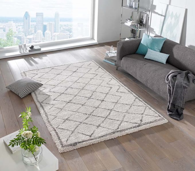 Hoogpolig vloerkleed - Loft crème/grijs 80x150