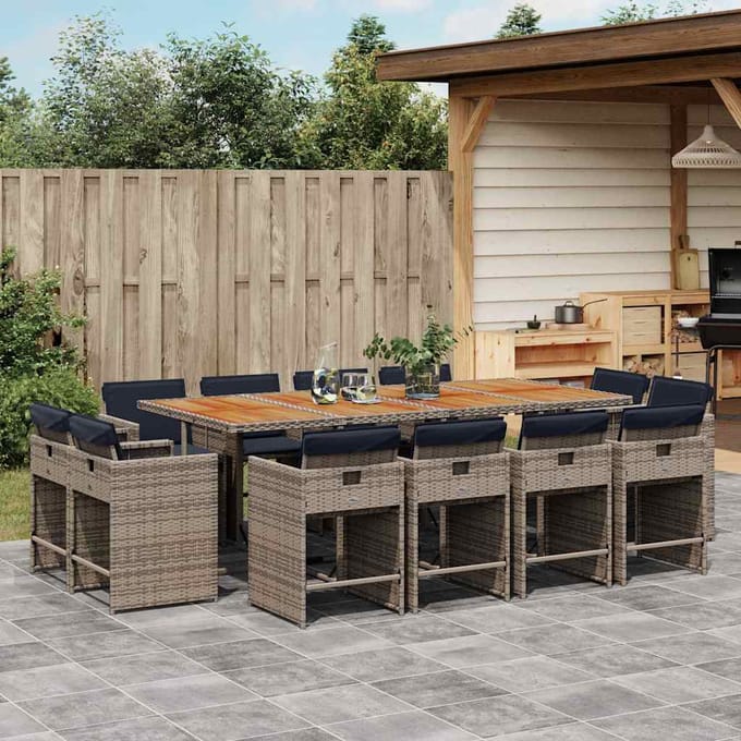 vidaXL - 13-delige - tuinset - met - kussens, - grijs - polyrotan