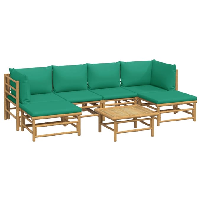 vidaXL - 7-delige - Loungeset - met - kussens - bamboe - groen