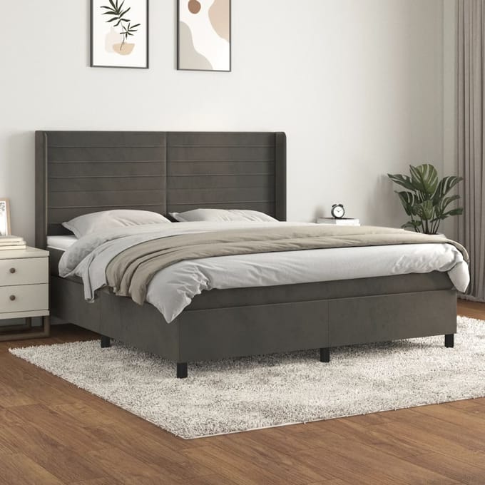 vidaXL - Boxspring - met - matras - fluweel - donkergrijs - 160x200 - cm