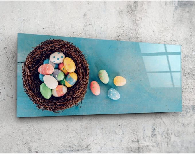 Panorama Glasschilderij - Easter Eggs - Wanddecoratie - 92 x 36 cm