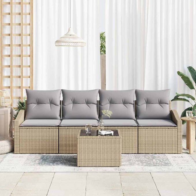 vidaXL - Bankstel - 5 - st - Beige - en - Grijs - 55 - x - 55 - x - 37 - cm - poly - rattan