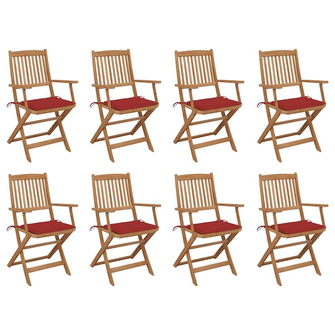 vidaXL - Opklapbare - stoelen - met - kussens, - 8 - stuks, - gemaakt - van - massief - acaciahout.