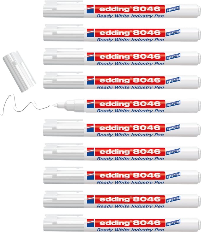 edding 8046 gebruiksklare witte industrie stift permanent - doos 10 stuks - 1-3 mm - witte kleur - na drogen van de inkt permanent