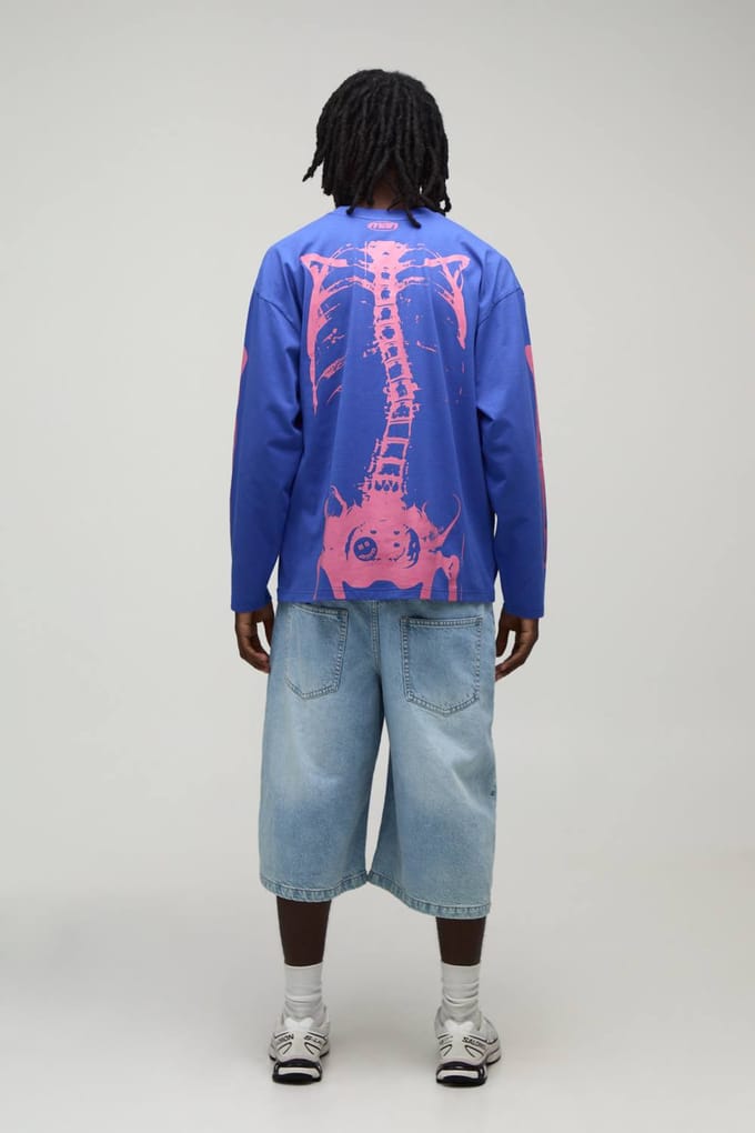 Afterlight Glow In The Dark Printed Long Sleeve T-Shirt | Electric Blue | Size Medium