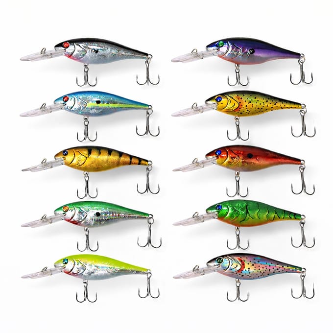 S&D | 10-delige Kunstaas Set – Crankbait / Minnow | 9cm 10g | 3D Coating voor Roofvis | Dubbele Dreg