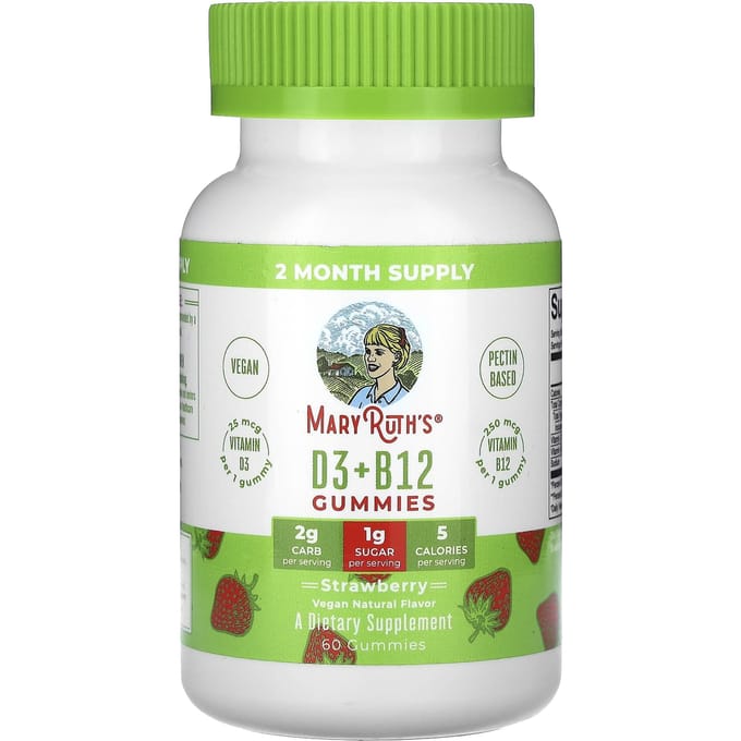 MaryRuth's, Gommes de vitamine D3 + B12, fraise, 60 gommes