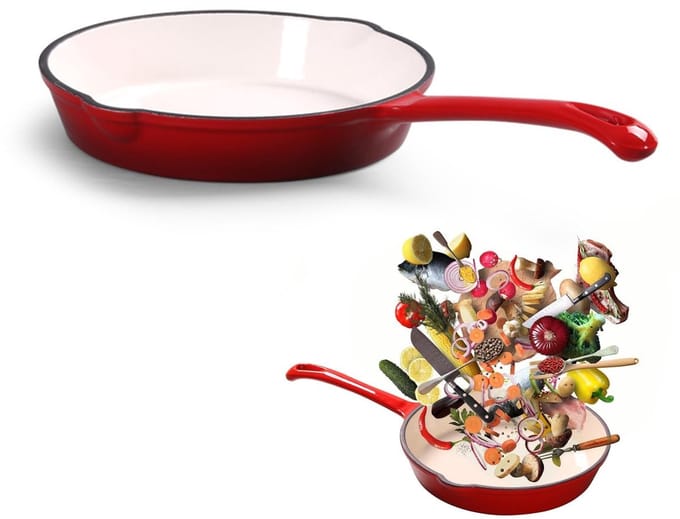 Dailygoods- Gietijzeren Pan 16 cm - Dubbele - Geëmailleerd