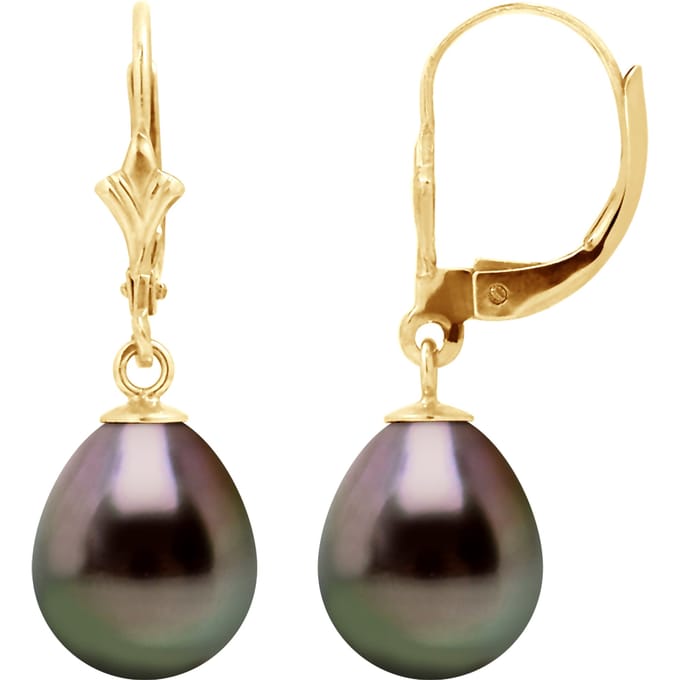 Drop Earrings Tahitian Parels 9-10 mm Pears Yellow Gold