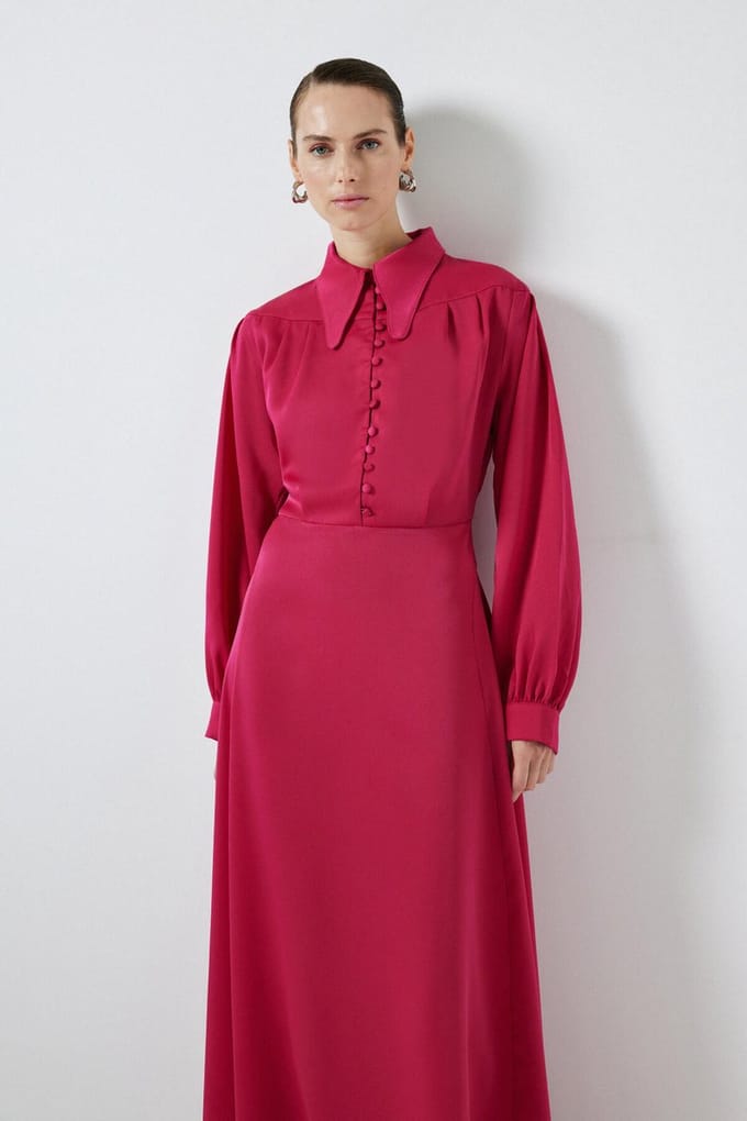 Touché Privé - Geknoopte satijnen A-lijn jurk - Fuchsia - Dames