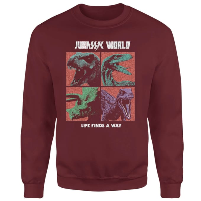 Jurassic Park World Four Colour Faces Sweatshirt - Burgundy - M