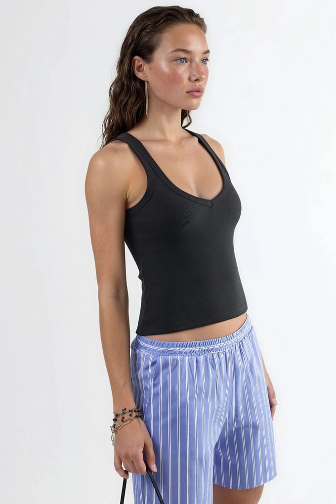 V-hals Geribbelde Viscosemix Tanktop