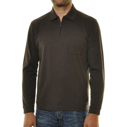 Ragman Zipper Softknit Polo Longsleeve Breast Pocket Mocca / male