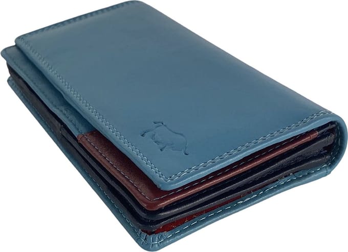 Arrigo Portemonnee Dames • Portefeuille Dames • 5 kleuren Leer • Lichtblauw