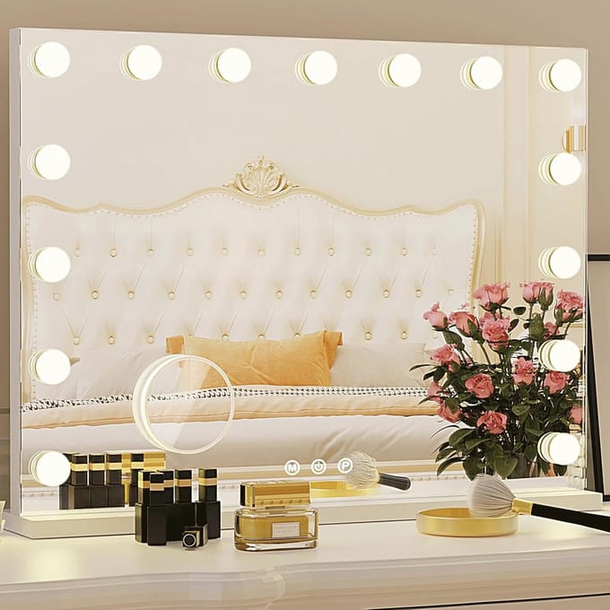 Professionele Make-up Spiegel met 15 Dimbare LED Lampen en 3 Kleurmodi