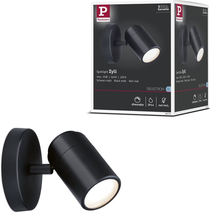 Spotlight Zyli IP44 GU10 230V max. 10W dimbaar Zwart mat