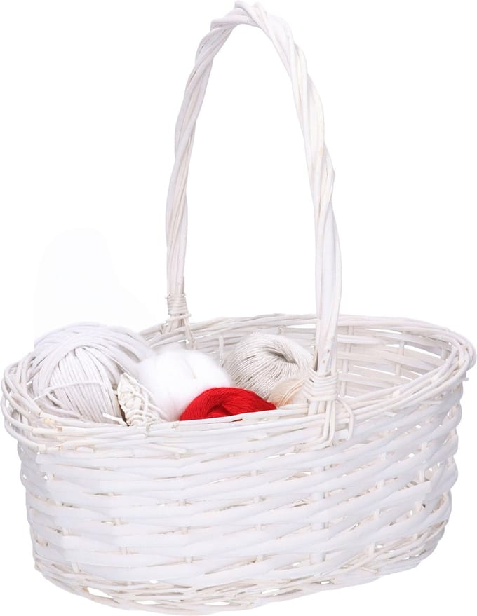 CM Cadeaumand met hengsel - wit - riet - 30 x 22 x 12 cm - geschenkmand - rieten mand