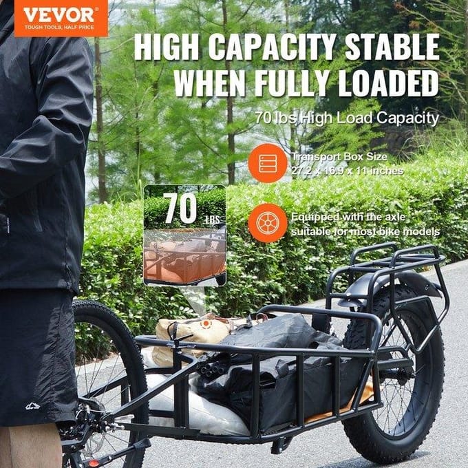 Fietsbakfiets, Laadvermogen 70 lbs, Robuuste Fietskar, Compact Opvouwbaar & Snelontgrendelingsstructuur met Universele Koppeling, 20  Wielen,