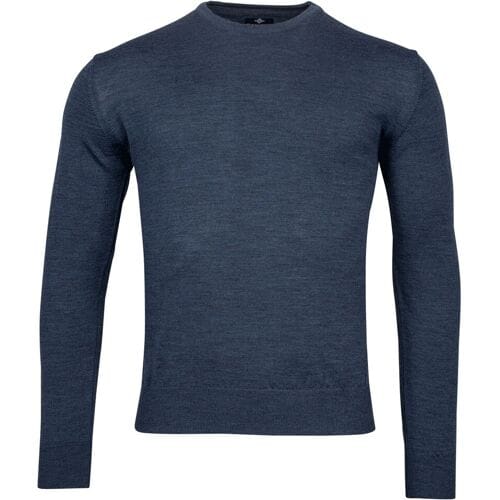 Baileys Trui Merino Wool Crew Neck Uni Color Single Knit Denim Blue / male