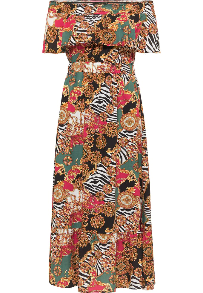Faina midi-jurk Dames Rood Veelkleurig