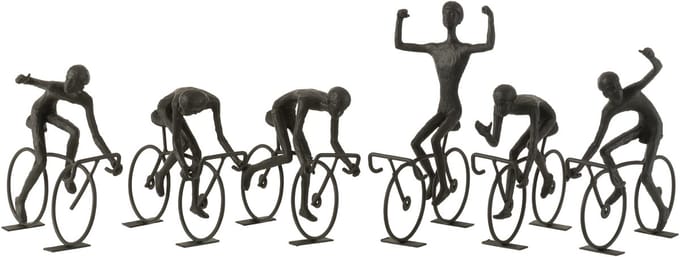 J-Line decoratie Fietsers - polyresin/metaal - zwart - large - 6 stuks