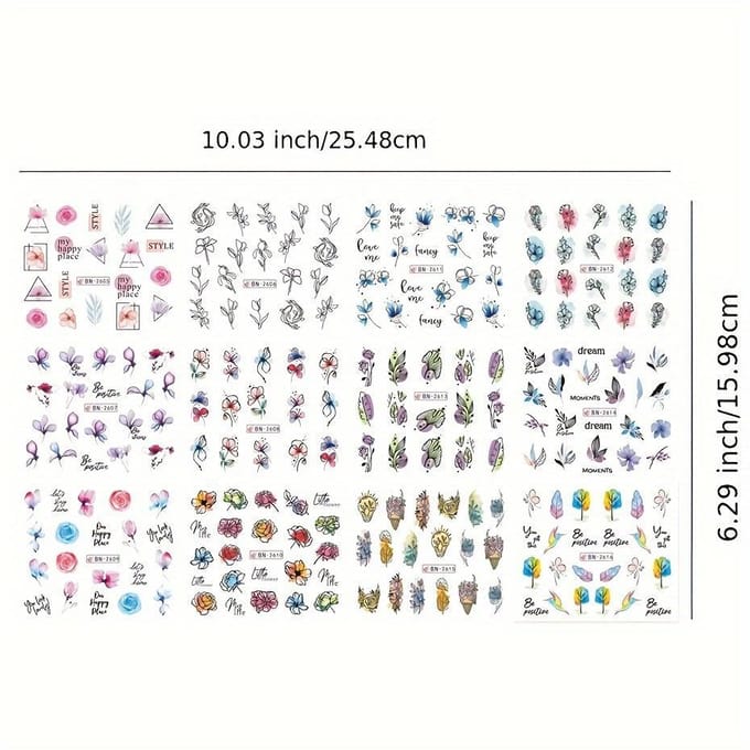 Nagelsticker Bloem Watertransfer Nagel Decal Wraps Nagelkunst Tips Manicure Decor BN2605-2616 white