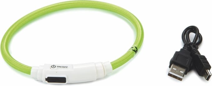 Beeztees nylon Safety Gear halsband+USB Flashix. Groen. 35 cm x 0,7 mm.