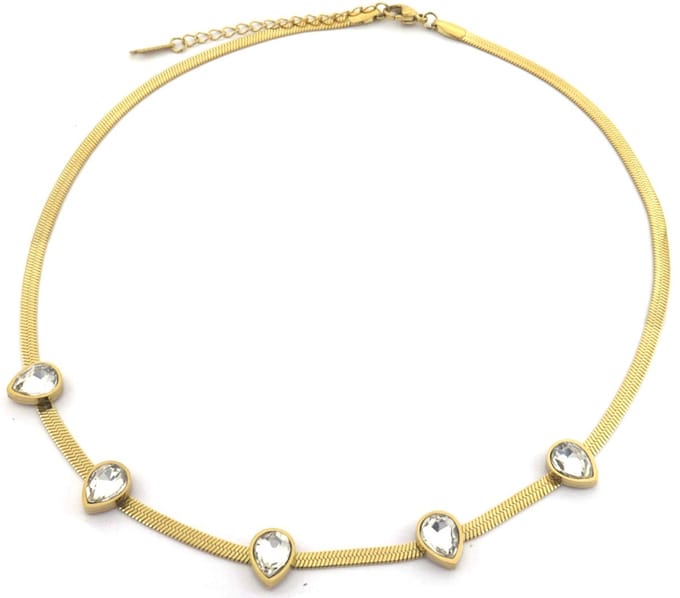 Ketting - Zirkonia Druppel - RVS - Lengte 39-44 cm - Goudkleurig en Wit