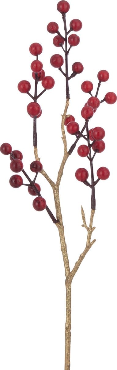J-Line decoratie tak Bessen - kunststof - rood/goud - 24 stuks