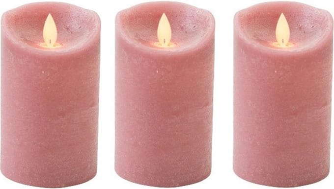 Anna's Collection Led kaars/stompkaars - 3x - oudroze - H12,5 x D7,5 cm - wax - bewegende vlam